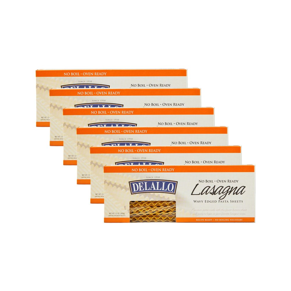 DeLallo No-Boil Lasagna Sheets, 13.2oz Box, 6 Pack, Oven Ready, Made with Durum Wheat Semolina Flour, Non-GMO