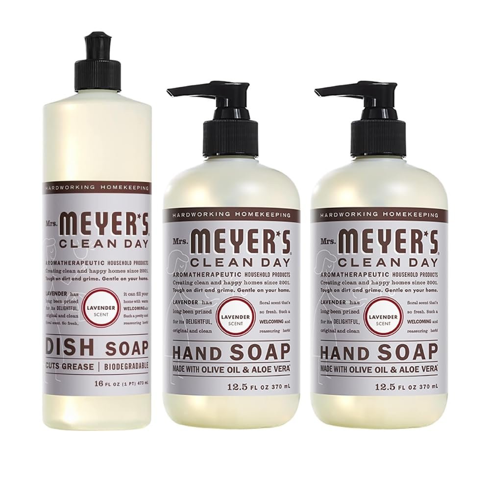 Mrs. MEYER'S CLEAN DAY Variety, 2 Liquid Hand Soap 12.5 OZ, 1 Liquid Dish Soap, 16 FL OZ (Lavender)