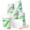 10 oz Compostable Paper Cups with White Dome Lids and Wooden Stirrers - Biodegradable Disposable White Paper Coffee Cups PLA Lined - Eco-friendly Hot and Cold Drinking Cups (250) view 1