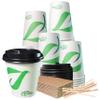 EcoQuality 10 oz Compostable Paper Cups with Black Dome Lids, Sleeves and Wooden Stirrers - Biodegradable Disposable White Paper Coffee Cups PLA Lined - Eco-friendly Hot and Cold Drinking Cups (500) view 1
