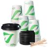EcoQuality 10 oz Compostable Paper Cups with Black Dome Lids and Wooden Stirrers - Biodegradable Disposable White Paper Coffee Cups PLA Lined - Eco-friendly Hot and Cold Drinking Cups (200) view 1