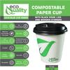 EcoQuality 10 oz Compostable Paper Cups with Black Dome Lids and Wooden Stirrers - Biodegradable Disposable White Paper Coffee Cups PLA Lined - Eco-friendly Hot and Cold Drinking Cups (200) view 2
