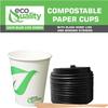 EcoQuality 10 oz Compostable Paper Cups with Black Dome Lids and Wooden Stirrers - Biodegradable Disposable White Paper Coffee Cups PLA Lined - Eco-friendly Hot and Cold Drinking Cups (200) view 4