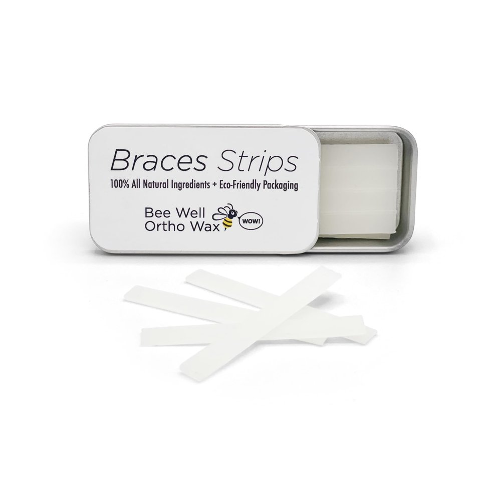 Bee Well Orthodontic Wax for Braces Strips | 100% All Natural Beeswax Braces Wax | Protects & Relieves Irritation from Brackets & Wires | 1 Recyclable Tin with 24 Strips | Braces Kit Essential