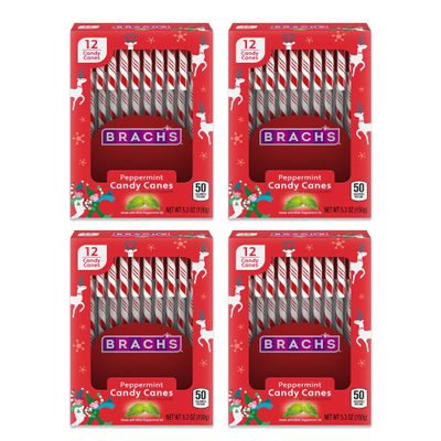 Snackivore Brachs Peppermint Candy Canes Bulk 48 Pack of Candy Canes Individually Wrapped, Candy Cane, Christmas Candy Canes, Candycane, Holiday Candy Bulk (Set of 4 x 12 packs)