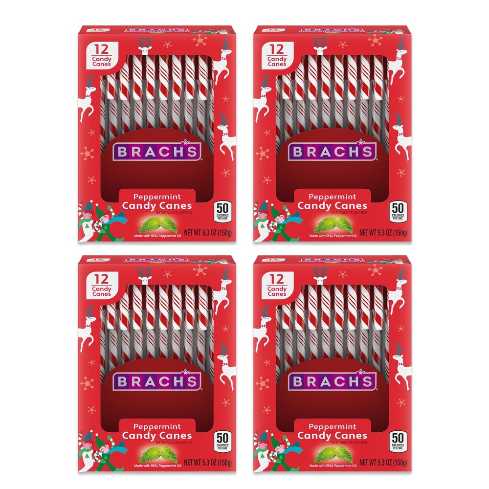 Snackivore Brachs Peppermint Candy Canes Bulk 48 Pack of Candy Canes Individually Wrapped, Candy Cane, Christmas Candy Canes, Candycane, Holiday Candy Bulk (Set of 4 x 12 packs)