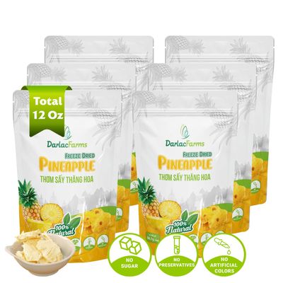 DARLAC FARMS Freeze Dried Pineapple Slices, Pack of 6 (2 Oz Each)  100% Fruit Only, No Sugar Added, Crispy Freeze Dried Fruit Snacks for Kids & Adults