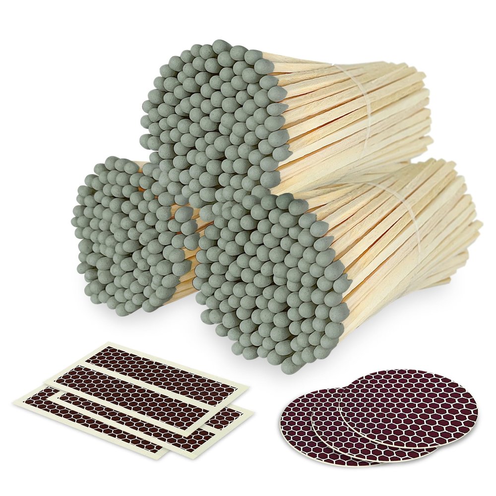 4" Gray Matches + Striker Stickers Included | 300 Stylish & Modern Decorative Safety Matches | Premium Long Matchsticks | Unique Gifts, Home Decor, & Candle Accessories by Thankful Greetings