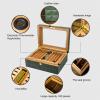 Cigar Humidors Storage 25-50 Cigars Box, Tempered Glass Top Display, Handcraft Spanish Cedar Wood Cigar Case with Humidifier and Hygrometer, Leather Box Design, Ideal Gift for Cigar Enthusiasts ( Colo view 2
