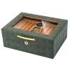 Cigar Humidors Storage 25-50 Cigars Box, Tempered Glass Top Display, Handcraft Spanish Cedar Wood Cigar Case with Humidifier and Hygrometer, Leather Box Design, Ideal Gift for Cigar Enthusiasts ( Colo view 1