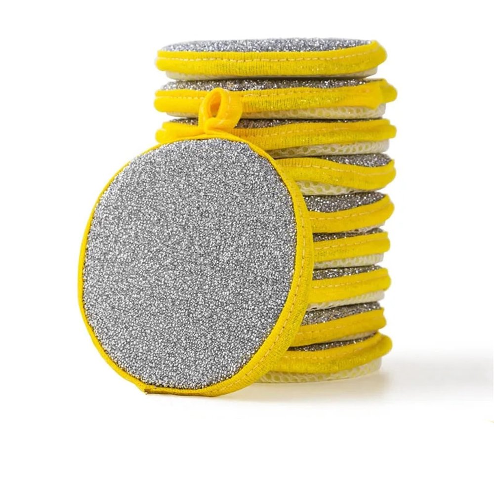 10 Pack Dual-Sided Scrub Scouring Sponge Non-Scratch Microfiber Sponge for Kitchen Heavy Duty Scrubber Sponges for Dishes, Pots and Pans, Yellow