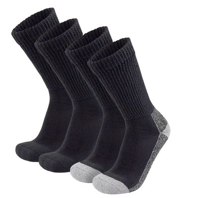 4 Pairs of Diabetic Extra Thick Warm Cotton Socks, Triple Cushioned Crew Slipper Socks (2 Pairs Black and 2 Pairs Black with Gray Sole, Size 10-13)