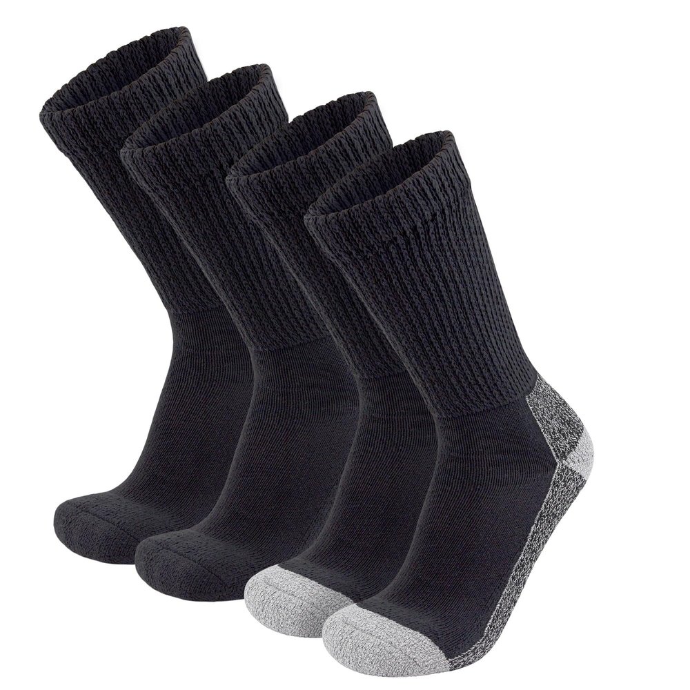 4 Pairs of Diabetic Extra Thick Warm Cotton Socks, Triple Cushioned Crew Slipper Socks (2 Pairs Black and 2 Pairs Black with Gray Sole, Size 10-13)
