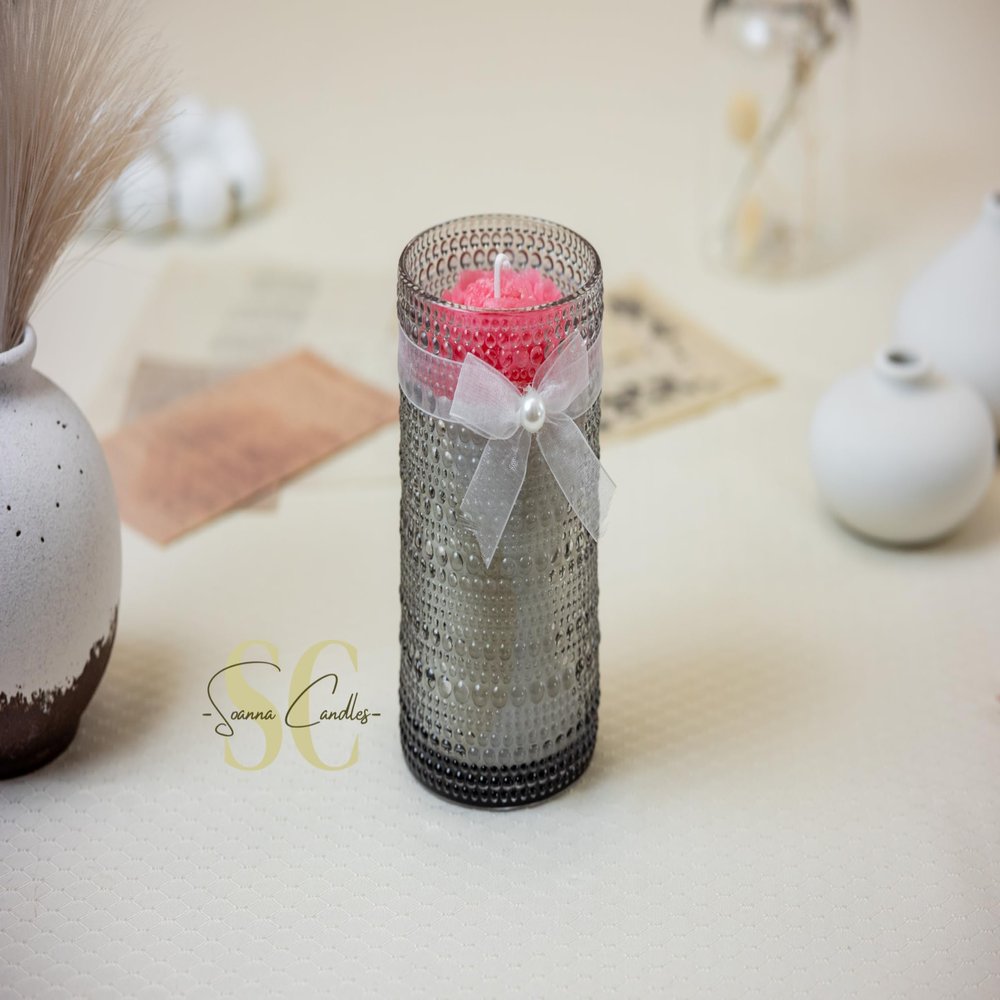 16 oz Candle with Decorative Peony(Beige) (Rosewater)