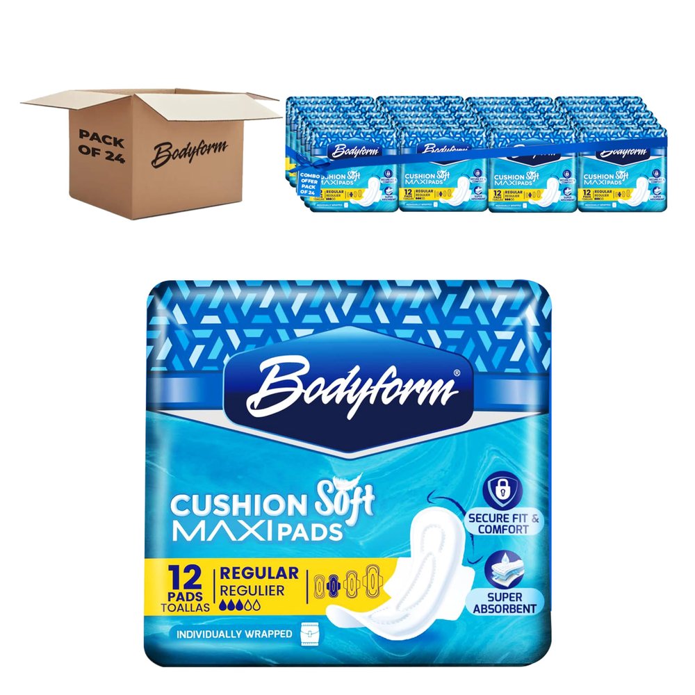 Bodyform Maxi - Value Sanitary Napkins, Cushion Soft Always Comfortable and Ultra-Absorbent (Regular Wings, 288 Count (24 Packs of 12 Counts))