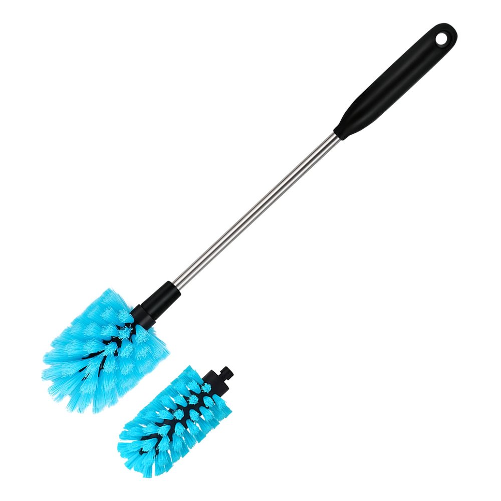 2-in-1 Stainless Steel Long Handled Water Bottle Brush, Multi-Purpose Bottle Scrubbing Brush, Soft Bottle Brush, Glassware Brush, Water Bottle Cleaner with Removable and Replaceable Brush Heads 15 in