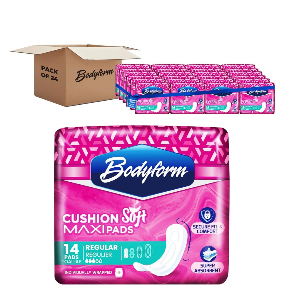 Bodyform Maxi - Value Sanitary Napkins, Cushion Soft Always Comfortable and Ultra-Absorbent (Regular, 336 Count (24 Packs of 14 Counts))