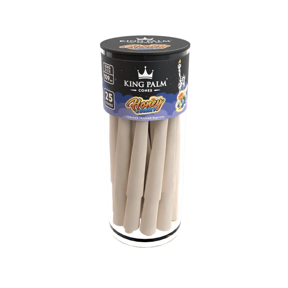 KING PALM Pre Rolled Cones King Size - Natural Prerolled Paper with Tips and Bamboo Packing Sticks - Bulk Organic Pre Rolled Cone - (Honey Berry, 25ct)