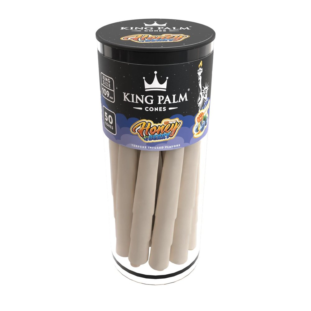 KING PALM Pre Rolled Cones King Size - Natural Prerolled Paper with Tips and Bamboo Packing Sticks - Bulk Organic Pre Rolled Cone - (Honey Berry, 50ct)