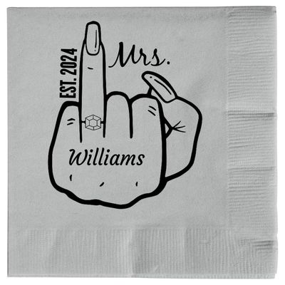 Customized Funny Engaged Finger Premium Napkins (50 Pack) For Party Dinner Napkins Event Decorations Tableware Custom Napkins For Birthday, Wedding For Reception Or Engagement (Silver)