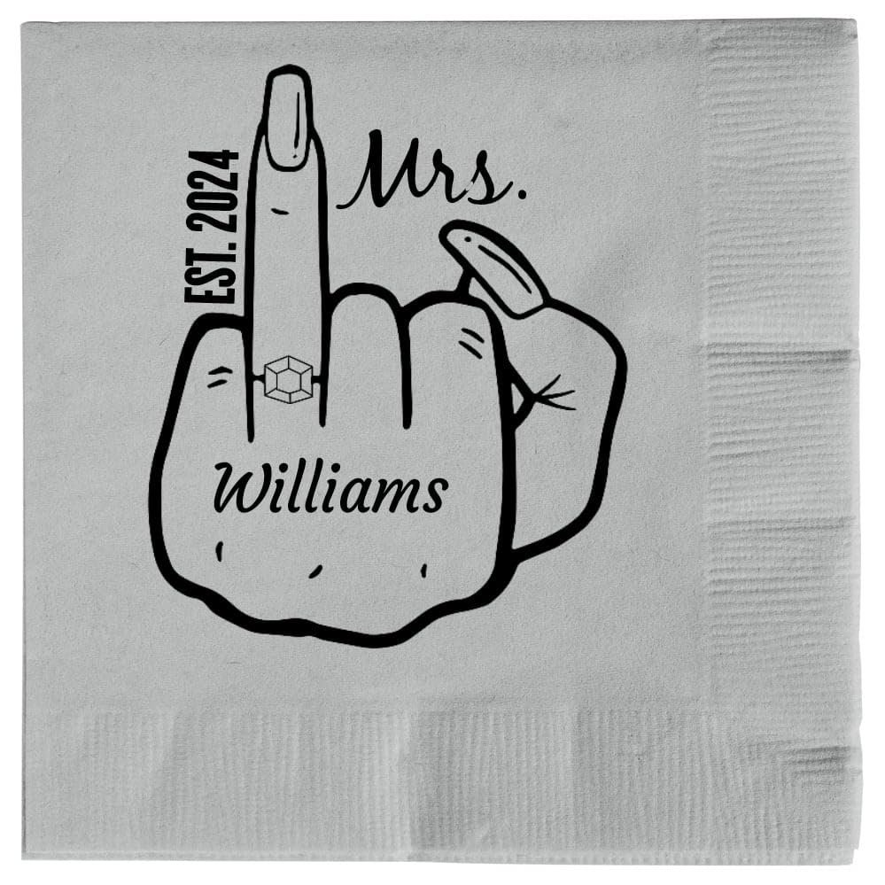 Customized Funny Engaged Finger Premium Napkins (50 Pack) For Party Dinner Napkins Event Decorations Tableware Custom Napkins For Birthday, Wedding For Reception Or Engagement (Silver)