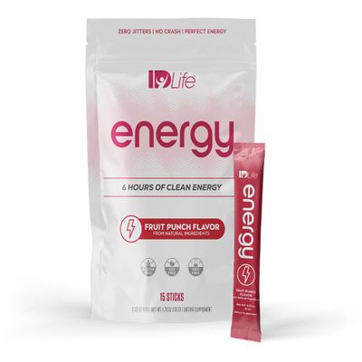IDLife Energy - Fruit Punch - Sustained Energy Boost with Powder, Healthy Drink for Work, Gym & Daily Use, No Jitters or Crash - 15 Sticks per Bag