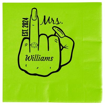 Customized Funny Engaged Finger Premium Napkins (50 Pack) For Party Dinner Napkins Event Decorations Tableware Custom Napkins For Birthday, Wedding For Reception Or Engagement (Fresh Lime)
