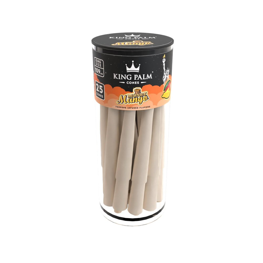 KING PALM Pre Rolled Cones King Size - Natural Prerolled Paper with Tips and Bamboo Packing Sticks - Bulk Organic Pre Rolled Cone - (Money Mango, 25ct)