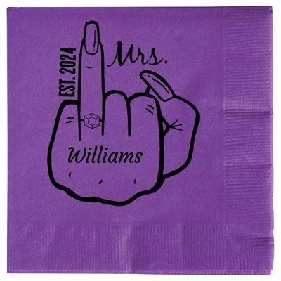 Customized Funny Engaged Finger Premium Napkins (50 Pack) For Party Dinner Napkins Event Decorations Tableware Custom Napkins For Birthday, Wedding For Reception Or Engagement (Amethyst)
