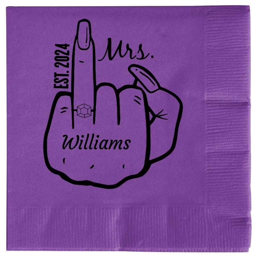 Customized Funny Engaged Finger Premium Napkins (50 Pack) For Party Dinner Napkins Event Decorations Tableware Custom Napkins For Birthday, Wedding For Reception Or Engagement (Amethyst)