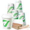 10 oz Compostable Paper Cups with White Dome Lids, Sleeves and Wooden Stirrers - Biodegradable Disposable White Paper Coffee Cups PLA Lined - Eco-friendly Hot and Cold Drinking Cups (1000) view 1