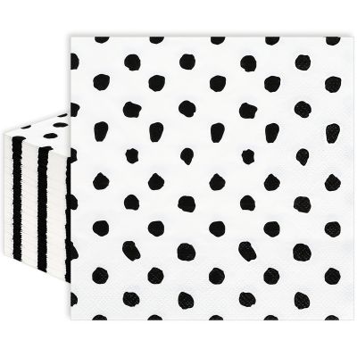 Whaline 100Pcs Black and White Napkins Black Dots Paper Napkin 3ply Polka Dots Disposable Luncheon Napkin Dessert Dinner Hand Napkin for Wedding Baby Shower Birthday Party Decorations, 6.5 x 6.5 Inch