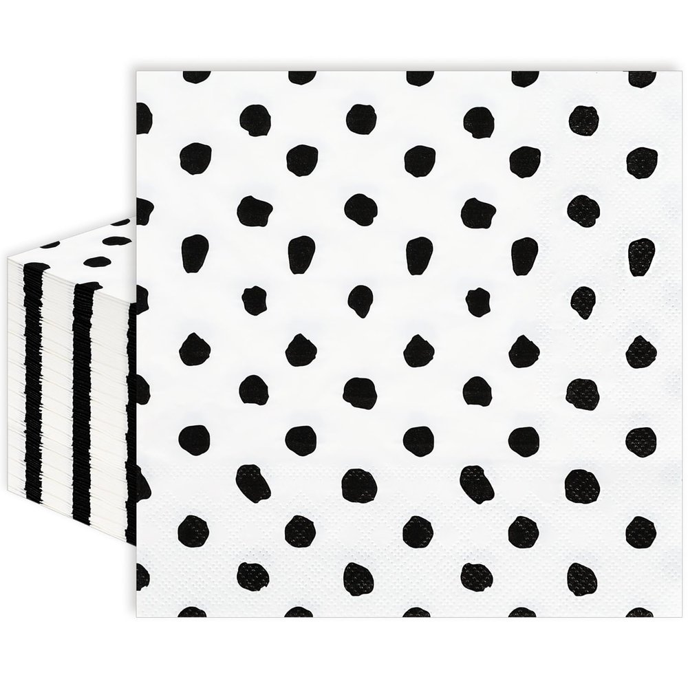 Whaline 100Pcs Black and White Napkins Black Dots Paper Napkin 3ply Polka Dots Disposable Luncheon Napkin Dessert Dinner Hand Napkin for Wedding Baby Shower Birthday Party Decorations, 6.5 x 6.5 Inch
