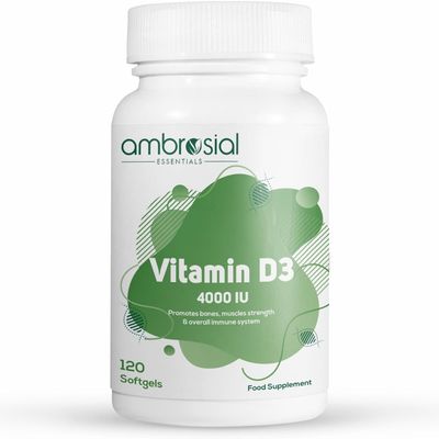 AMBROSIAL Vitamin D3 4000 IU | Healthy Bones and Teeth | Supports Immunity and Muscle Function | Gluten Free (Pack of 1-120 Softgels)
