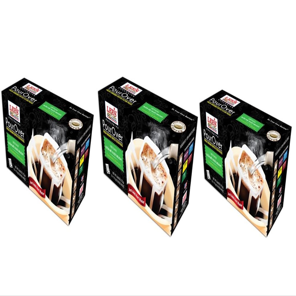 3 Packs - Lee's Coffee Pourover Fresh Ground Vietnam Buon Thuot Delight Filter Packs - 16 Bags per Box with 3 Boxes per Order - Product of Vietnam