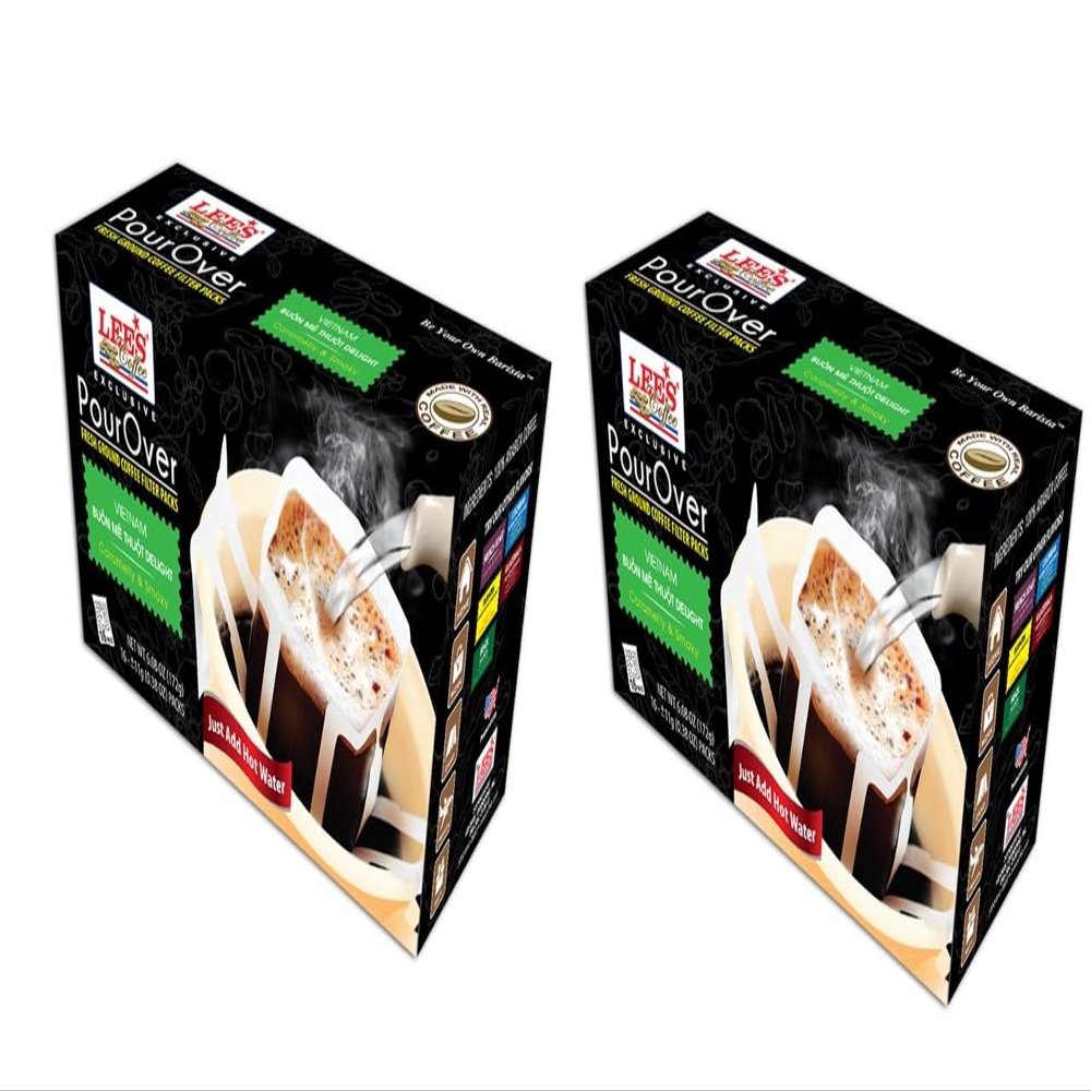 2 Packs - Lee's Coffee Pourover Fresh Ground Vietnam Buon Thuot Delight Filter Packs - 16 Bags per Box with 2 Boxes per Order - Product of USA