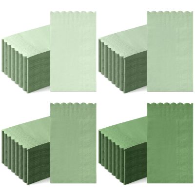 Cholemy 200 Pcs Scalloped Guest Napkin Pastel Colors Cocktail Disposable Hand Towels for Bathroom Guests Towel 2 Ply Paper Napkin for Baby Shower Bathroom Wedding Birthday Bridal (Sage Green)