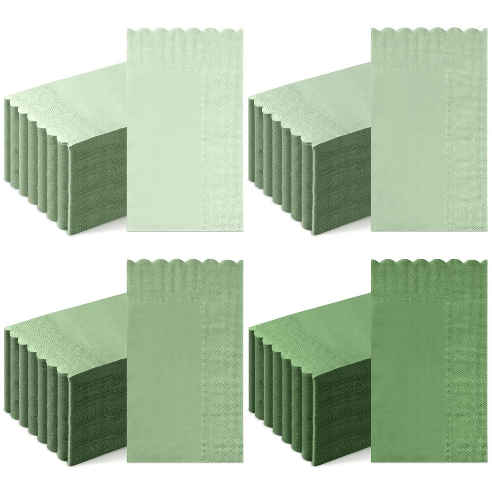 Cholemy 200 Pcs Scalloped Guest Napkin Pastel Colors Cocktail Disposable Hand Towels for Bathroom Guests Towel 2 Ply Paper Napkin for Baby Shower Bathroom Wedding Birthday Bridal (Sage Green)