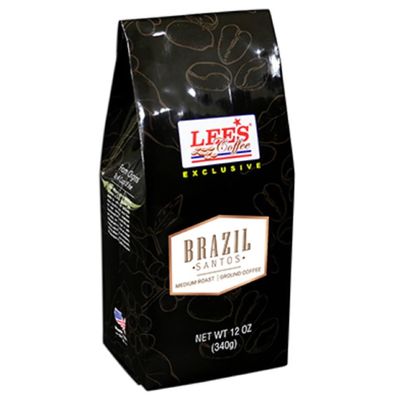 1 Pack - Lee's Coffee Ground Coffee Exclusive Brazil Santos - Medium Roast - Ca Phe Xay Brazil Santos - 12 Oz per Bag - Roasted in USA