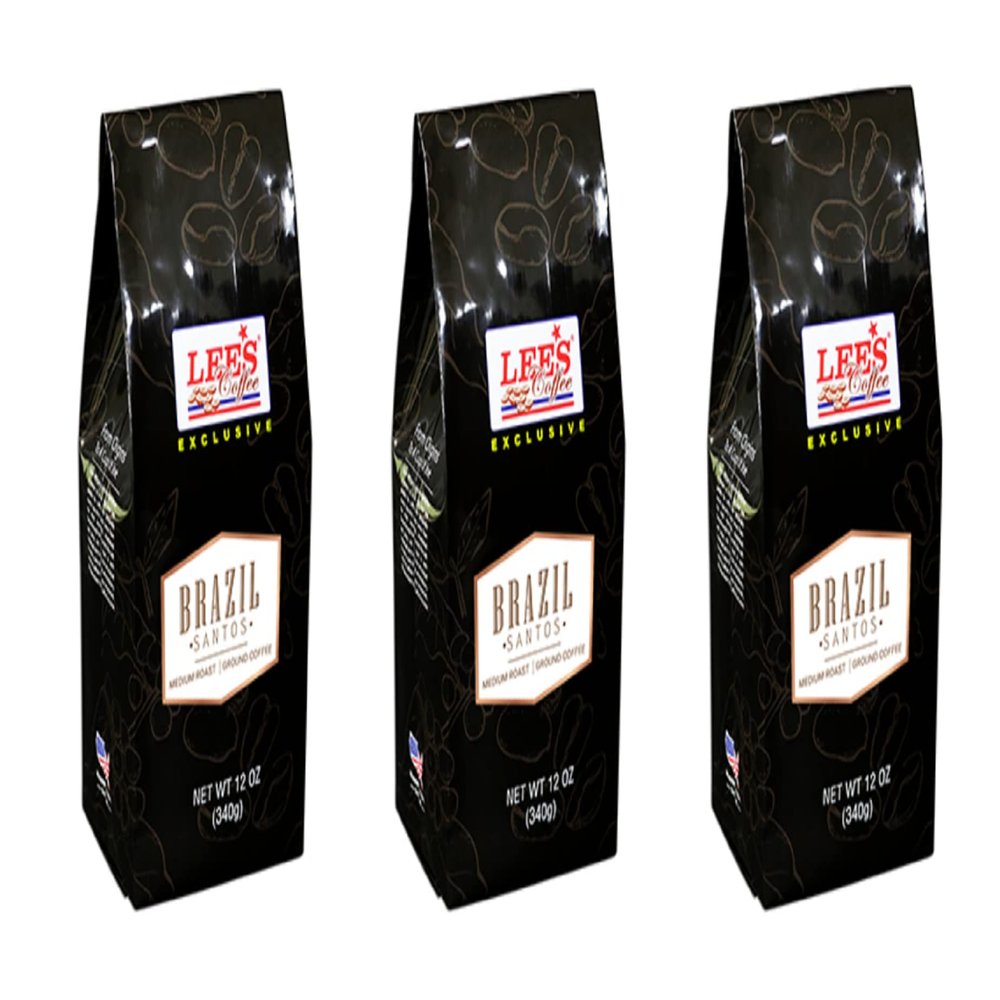 3 Packs - Lee's Coffee Ground Coffee Exclusive Brazil Santos - Medium Roast - Ca Phe Xay Brazil Santos - 12 Oz per Bag with 3 Bags per Order