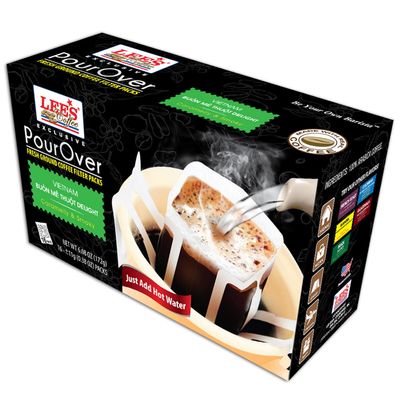 1 Pack - Lee's Coffee Pourover Fresh Ground Vietnam Buon Thuot Delight Filter Packs - 16 Bags per Box