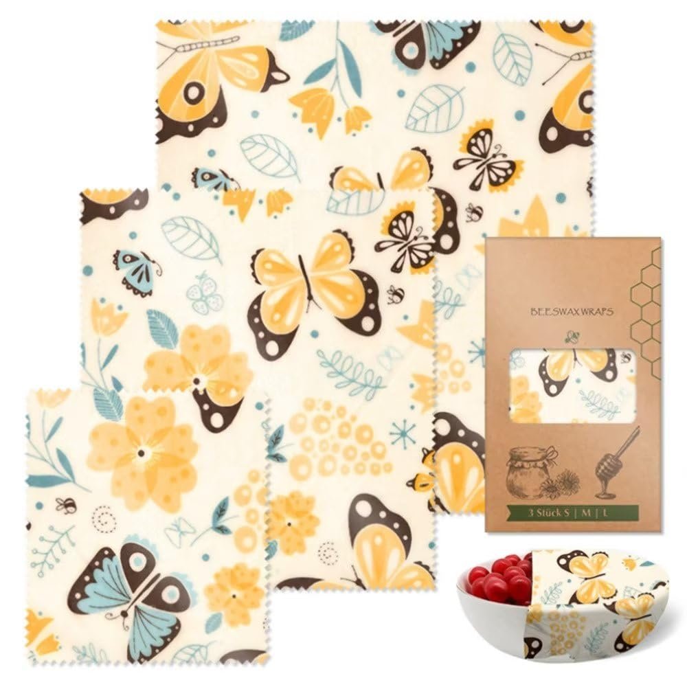 Beeswax Wraps Butterfly Reusable Beeswax Food Wrap Wrapping Paper 3 PCS Set Swich Bees Wax Paper for Covering Food Bowls