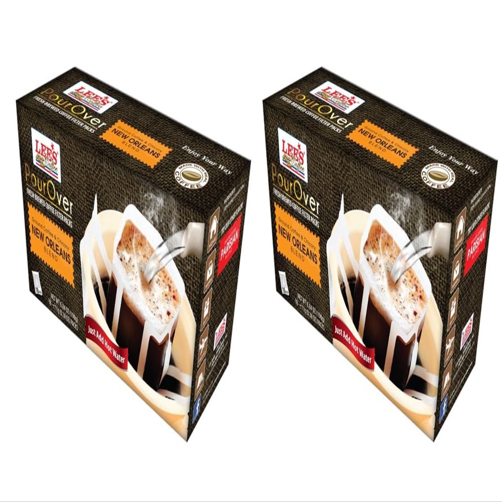 2 Packs - Lee's Coffee Pourover Fresh Ground New Orleans Filter Packs - Ca Phe Phin Giay Huong Vi New Orleans - 18 Bags per Box with 2 Boxes per Order