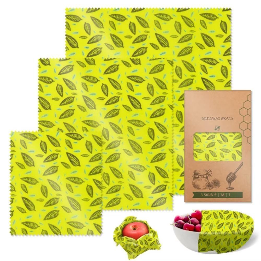 Greenery Beeswax Wrapping Paper Cloth 3 PCS Set Degradable Reusable Beeswax Wrap Eco-Friendly Beeswax Wraps for Food