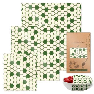 Green Honeycomb Wrapping Paper Cloth 3 PCS Set Degradable for Food Preservation Packaging for Kitchen Camping