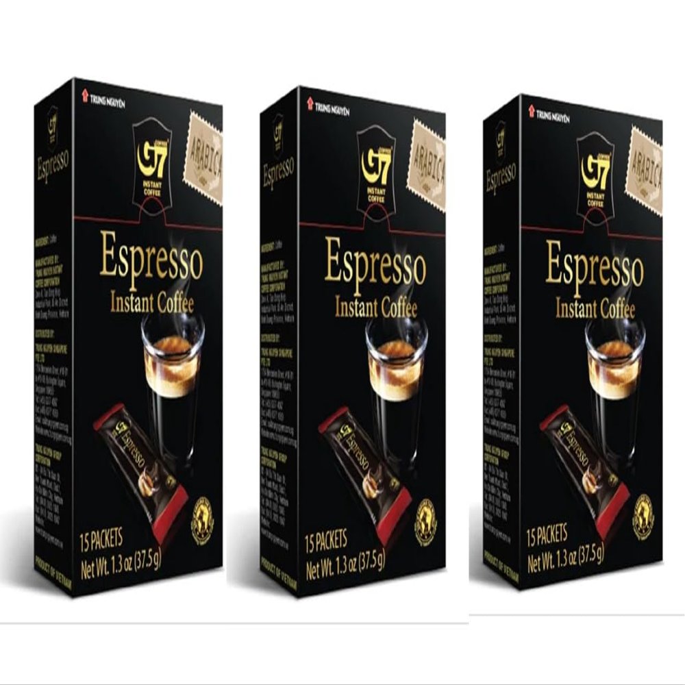 3 Packs - Instant Espresso Coffee - Ca Phe Hoa Tan Espresso - 15 Bags per Box with 3 Boxes per Order - Product of Vietnam