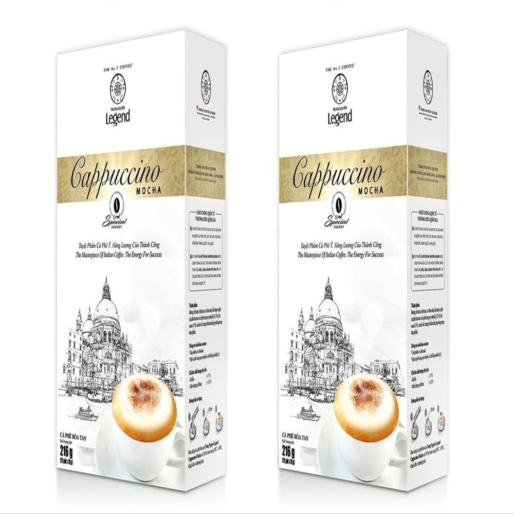 2 Packs - Instant Coffee Cappuccino Mocha Flavor - Cappuccino Hoa Tan Huong Vi Mocha -12 Bags per Box with 2 Boxes per Order