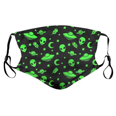 Reusable Cloth Face Masks with 2 Filters Alien-Funny-Spaceships-Planet Washable Face Covering Small Black
