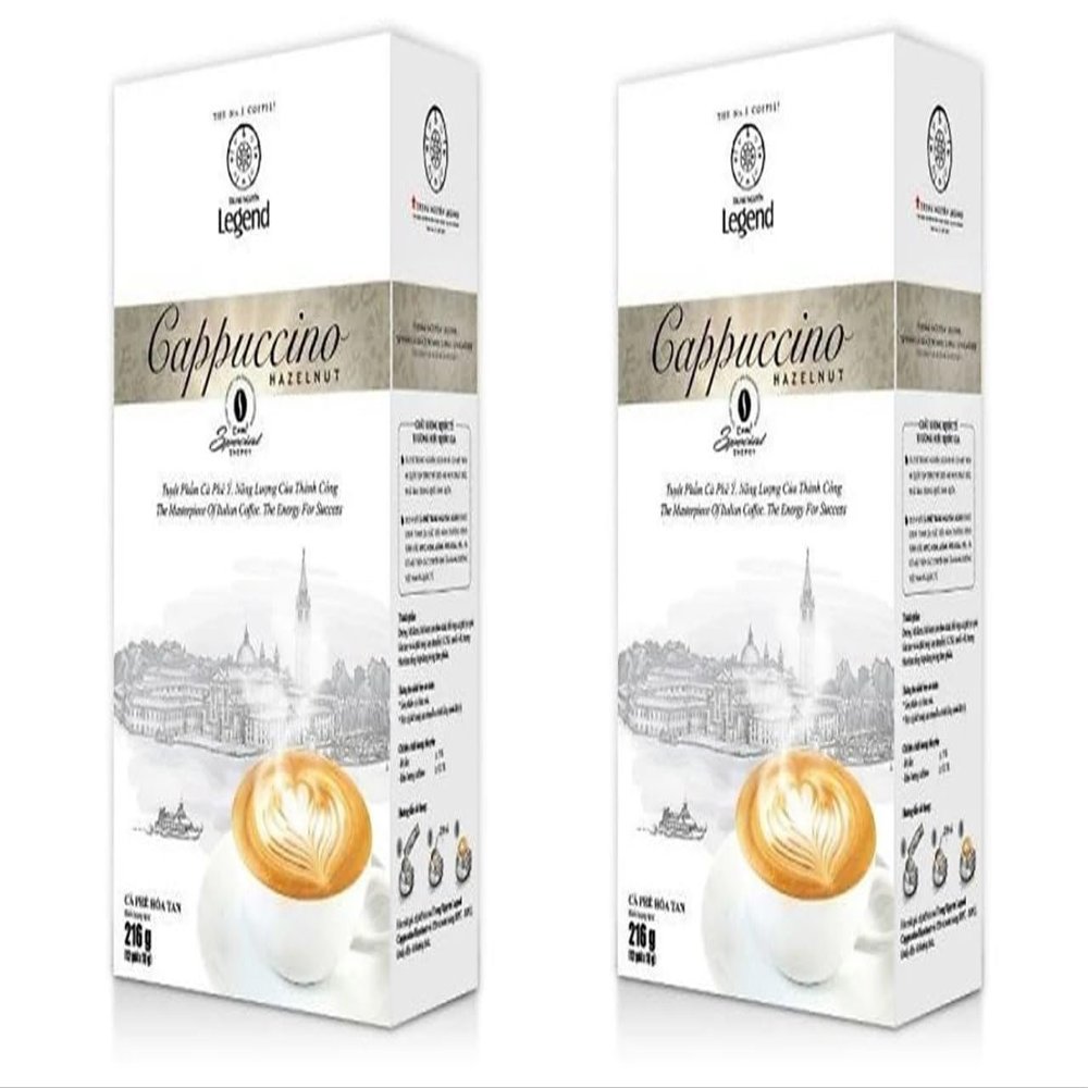 2 Packs - Instant Coffee Cappuccino Hazelnut Flavor - Cappuccino Hoa Tan Huong Vi Hazelnut - 12 Bags per Box with 2 Boxes per Order - Product of Vietnam