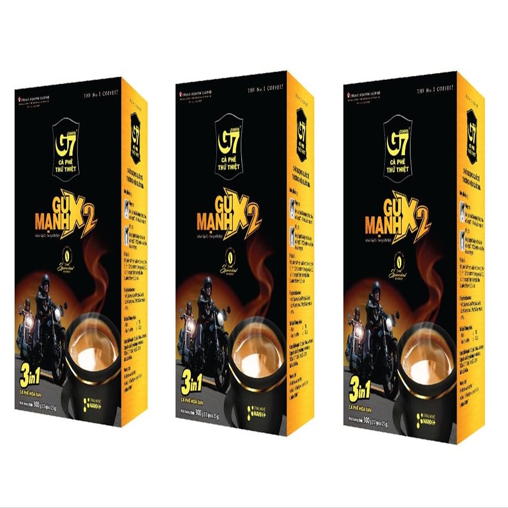 3 Packs - Instant Double Dark Strong Milk Coffee 3 in 1 - Ca Phe Sua Hoa Tan Dam Dac Manh Gap 2-12 Bags per Box with 3 Boxes per Order
